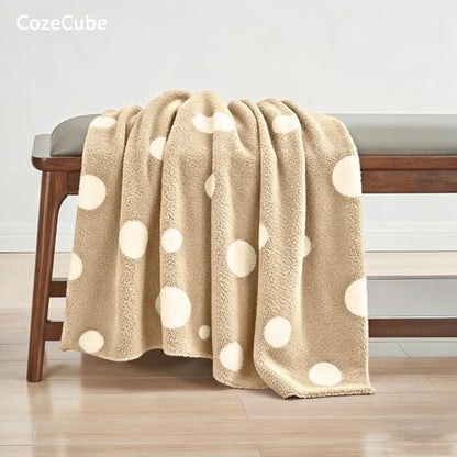 CozeCube Reversible Knit Throw Blanket, Beige White Polka Dot, 50"x60" - color: D-beige and White, size: 50"x60"