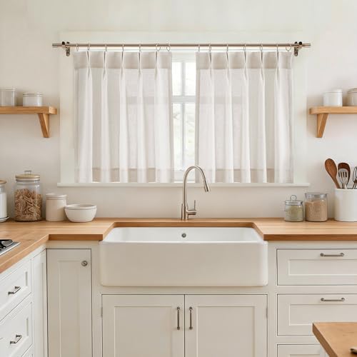 Vision Home Natural Linen Pinch Pleated Tier Curtains 30 inch - color: Natural/Pinch, size: 25"W x 30"L (Pack of 2)