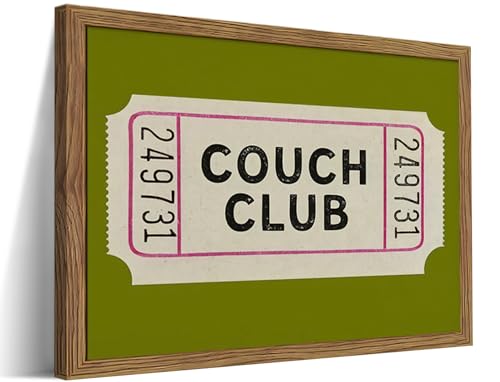 Vintage Framed Wall Art, Couch Club Ticket Canvas Wall Decor Painting, Retro Green Minimalist Quote Poster Print Picture for Living Room Bathroom Home Decor 12x16 Inch - color: Green Couch Club, size: 16"L x 12"W