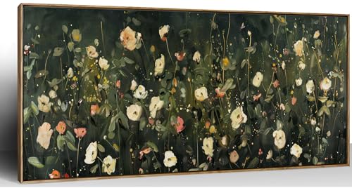 Yutjafa Extra Large Green Wildflowers Wall Art Moody Dark Floral Plant Decor painting Pictures Academia Daisy flowers Posters Canvas Prints for Bedroom Office Hallway Hotel Home Decoration No Frames - color: Flower, size: 71"L x 24"W
