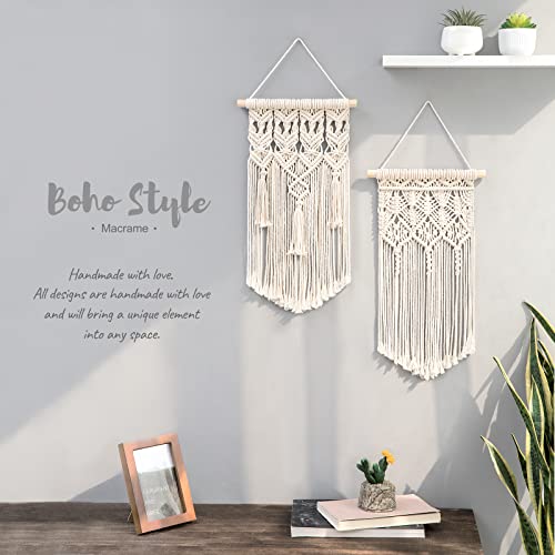 Mkono 2 Pcs Macrame Wall Hanging, Boho Woven Chic Tapestry Decor, Ivory - size: Small