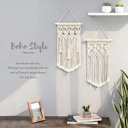 Mkono 2 Pcs Macrame Wall Hanging, Boho Woven Chic Tapestry Decor, Ivory - size: Small