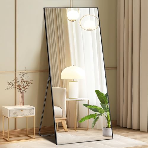 DUMOS 64"x21" Full Length Mirror with Stand, Full Body Floor Mirror - color: Black-rect Edge, size: 64"L x 21"W