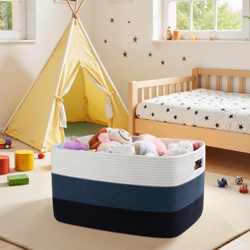 OIAHOMY Blanket Basket Laundry Basket Dog Toy Basket 75L Gradient Blue - color: Gradient Blue, size: 22”x17”x12”