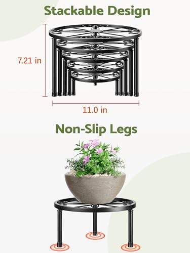 5 Pack Black Metal Plant Stand w/ Wide Trays Indoor Outdoor(BlackS) - color: BlackS