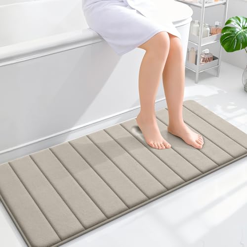OLANLY Memory Foam Long Bathroom Rugs Runner 47x20, Super Soft Absorbent - color: Warm Taupe, size: 47" X 20"