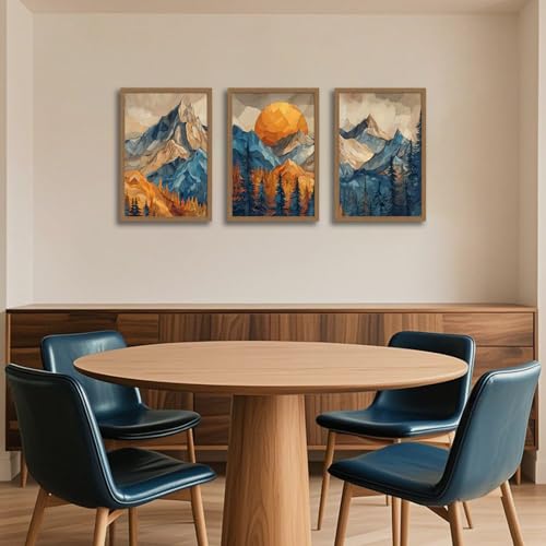 Mountain Wall Art Set of 3 Framed, Abstract Landscape Canvas Print - color: Rainbow Mountain, size: 16x24 Inches