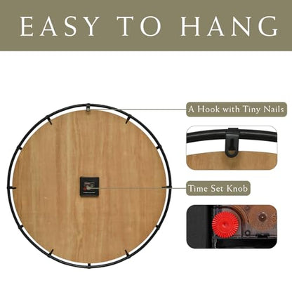 EMAX HOME Large Old Town Farmhouse Wall Clock 30 Inches Rustic Antique Wood with Metal Circle and Large Numerals Silent Battery Operated Wall Clock for Office Kitchen Bedroom Living Room - color: Brown, size: 30 Inch