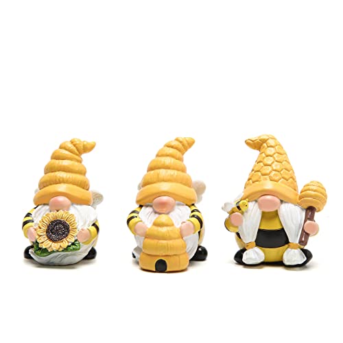 Hodao Bumble Bee Spring Gnome Figurines Decorations, Honey Elf Decor 3 pcs - color: Yellow-3