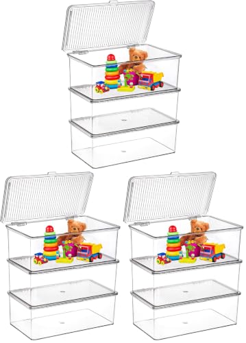 ZENFUN Set of 3 Small Stackable Storage Bins with Hinged Lid, Acrylic Organizer Box, Clear Makeup Organizer Box, Cosmetic Case for Home, Office (Pack of 3) - size: 10.8*6.8*3.7 inch (Pack of 3)