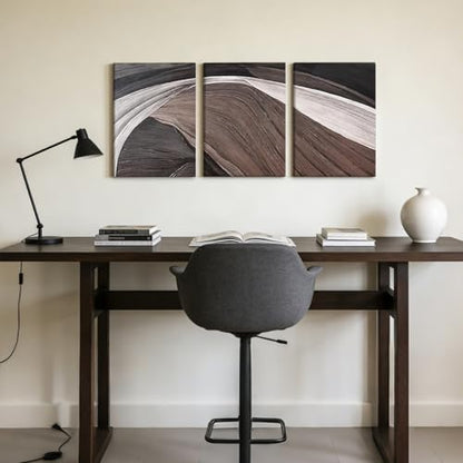LYYGLYY 3Pcs Framed Brown and Black Canvas Wall Art 12x16 Inches - color: Flow Curve, size: 12x16 Inches