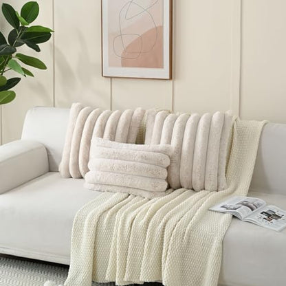 FUTEI Pack of 2 Faux Rabbit Fur Throw Pillow Covers 26x26 Inch, Beige - color: Beige, size: 26" x 26" (Pack of 2)