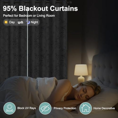 Blue & Gray Botanical Thermal Blackout Curtains 84 Inch Length 2 Panels Set - color: Delicate Foliage