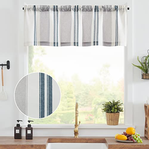 jinchan Linen Pencil Stripe Valances for Window 16 inch,Blue,1 Panel - color: Pencil Stripe | Blue Grey, size: 50"W x 16"L (Pack of 1)
