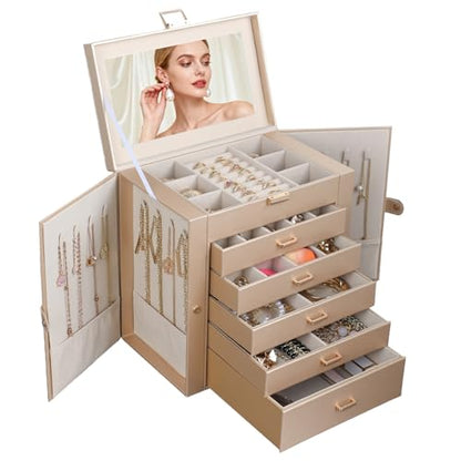 BOOVO Large Jewelry Box for Women 6 Layer - color: Champagne Gold, size: 6 Layer