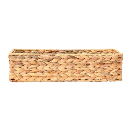 Household Essentials Water Hyacinth Rectangular Storage Basket with Handwoven Fibers and Iron Frame, Natural Finish - color: Natural