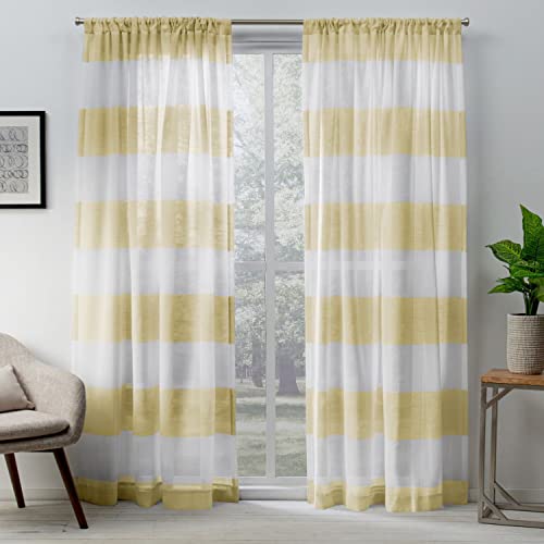 Exclusive Home Darma Sheer Linen Rod Pocket Curtain Panel Pair, 50"x84", Yellow - color: Yellow, size: 50"W x 84"L (Pack of 2)