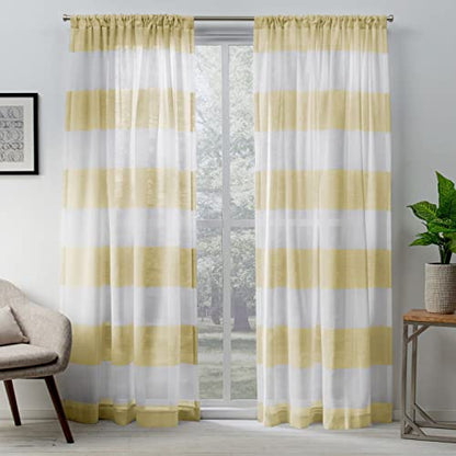 Exclusive Home Darma Sheer Linen Rod Pocket Curtain Panel Pair, 50"x84", Yellow - color: Yellow, size: 50"W x 84"L (Pack of 2)