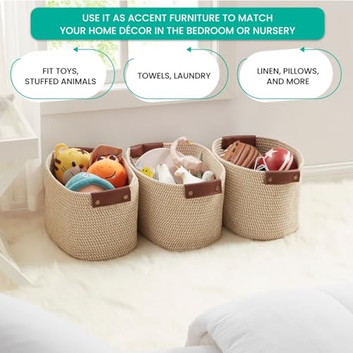 3 Pack Woven Cotton Rope Storage Basket, 15x10x9, Multi-Brown - color: Multi-Brown