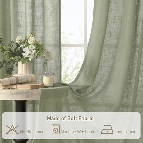 LAMIT Short Linen Window Curtains 30 inches Long 2 Panels, 34 x 30 Inch - color: Sage Green, size: 34"W x 30"L (Pack of 2)
