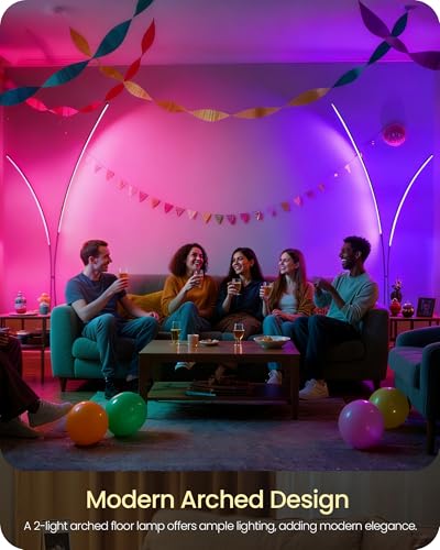 RGB Arc Floor Lamp, Dimmable Double-Light Standing Lamp, 3CCT, Remote & Foot Switch, for Living Room, Office, Bedroom, Black RB61LD05 - color: RGB (Red, Green, Blue)