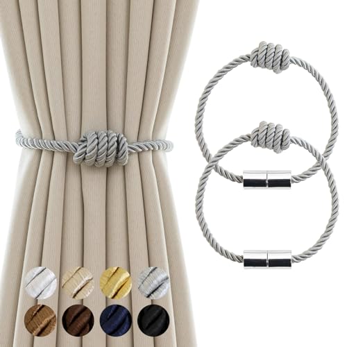 Curtain Tiebacks Magnetic Decorative Rope Tie Backs Holdbacks Contoeey - color: Grey