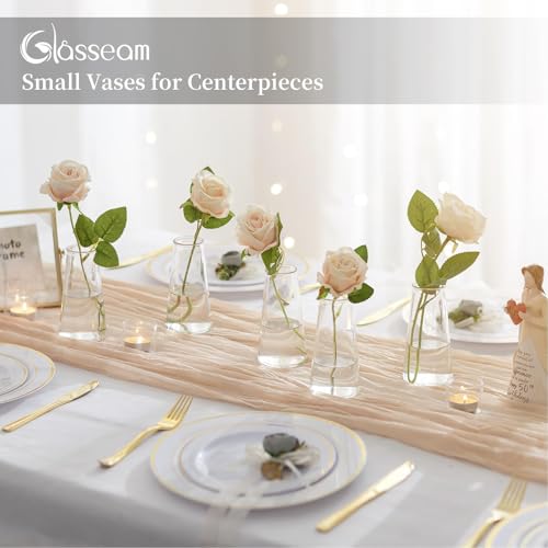 Glasseam Small Glass Vases for Flowers, 12 Pcs Clear Bulk Centerpiece Vases - size: Clear-12pcs
