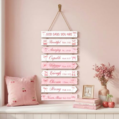 Pink Christian Decor for Girls, Bows Girl Room Wall Art Decor - style: Christian Bows