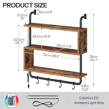 HOOBRO Floating Shelves with LED Lights, 29.5" LED Wall Mounted Shelf - color: Rustic Brown + Black