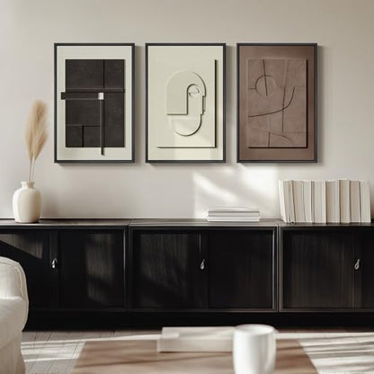3D Textured Framed Abstract Wall Art Set, 3 Piece Modern Artwork, 16x24 In - color: Black White Brown, size: 16"w X 24"h X 3pcs