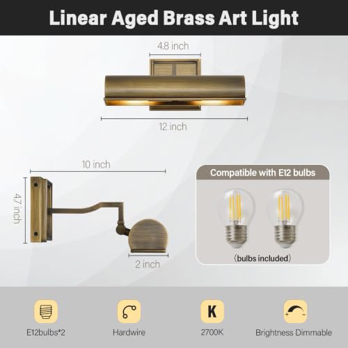 Art Picture Wall Sconce,Linear Artwork Display Wall Lights - color: Antique Brass, size: 12"-2Bulbs