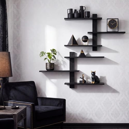 Pinkunn 2 Pack Floating Wall Shelf Mid Century Decor, Black, 3 Tier - color: Black