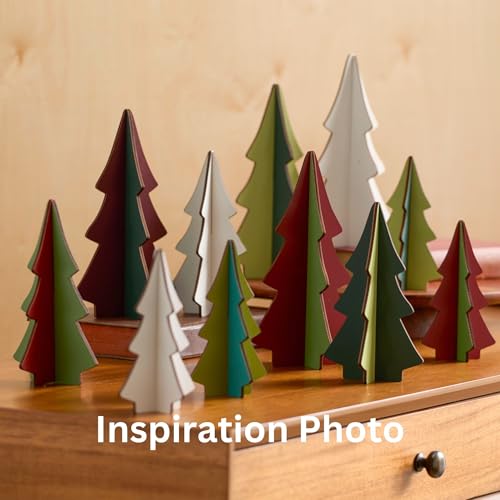 Your Heart's Content Set of 3 Holly Green Interlocking Wood Trees, Handmade USA Classic Curated Color Combination, Winter Tabletop Display, Christmas Tree Mantel (Set 3 Holly Green) - color: Set 3 Holly Green