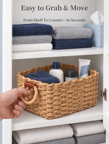 Small Wicker Baskets, 3 PCS Paper Rope Baskets for Shelves, Brown - color: Brown