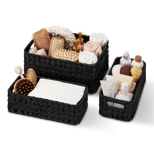 GRANNY SAYS Wicker Baskets for Shelves, Large Black Baskets for Organizing - color: Black, size: 14½"L x 10¼"W x 7"H + 2x 13"L x 6"W x 4½"H