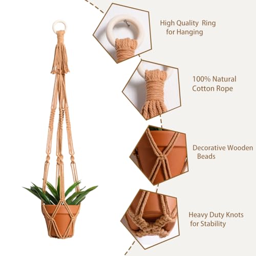 Artilady Macrame Plant Hanger Boho Hanging Planter for Indoor Plants Holder - color: Burnt Brown
