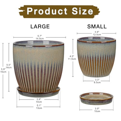 Ceramic Pots for Indoor Plants 4.9 +5.7 inch Pots for Plants - color: Brown&grey - 4.9" & 5.7" Set