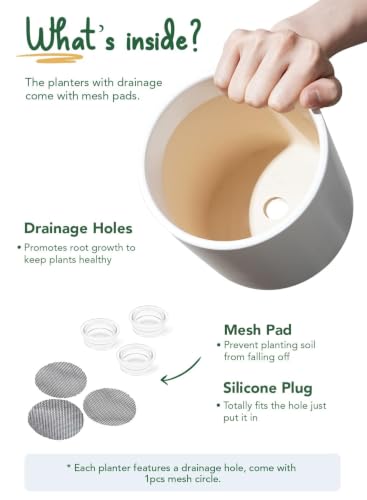 LE TAUCI 10+8+6 Inch Ceramic Pots for Plants, Indoor Planters with Drainage Hole and Plug, Modern Cylinder Flower Pots Set of 3 for Living Room and Bedroom, Satin, White - color: White