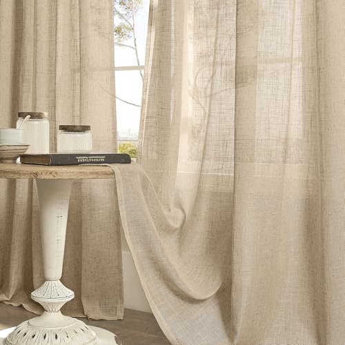 LAMIT Brown Linen Kitchen Curtains 40 Inch Length 2 Panels, 34 x 40 Inch - color: Brown, size: 34"W x 40"L (Pack of 2)