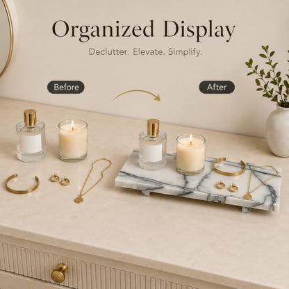 White Marble Pedestal Tray, 13.8-Inch Organizer for Bathroom Counter - color: Snow Plum Marble-13.8 in
