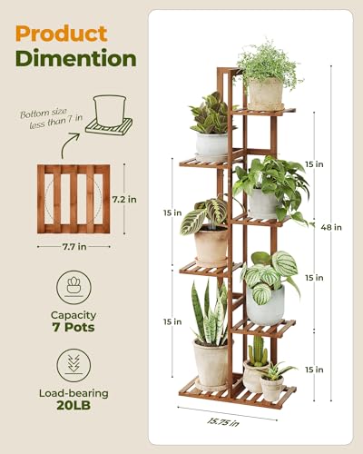Bamworld Bamboo Plant Stand Indoor 6 Tiered Plant Shelf, Tea Brown 48 Inch - color: Tea Brown 6Tiered