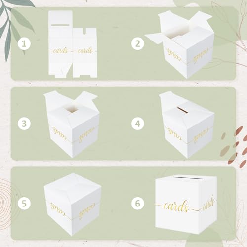 QIKSION Elegant Wedding Card Box, Gold Foil Gift Card Box for Party, White - color: White and Gold Foil