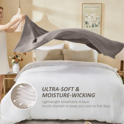 EMME Muslin Cotton Blanket Adults Heather Brown Throw XL 50"x70" - color: 05 - Brown, size: Large Throw (50" X 70")