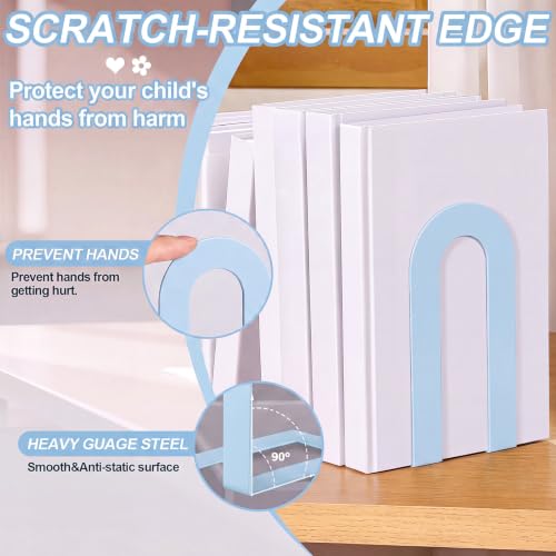 Chunful 6 Pcs Light Blue Metal BookEnds Shelves, 7.5 x 5.75 x 3.5 in - color: Light Blue, size: 7.5*5.75*3.5inch
