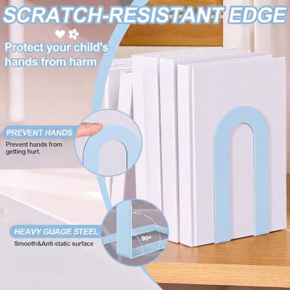 Chunful 6 Pcs Light Blue Metal BookEnds Shelves, 7.5 x 5.75 x 3.5 in - color: Light Blue, size: 7.5*5.75*3.5inch