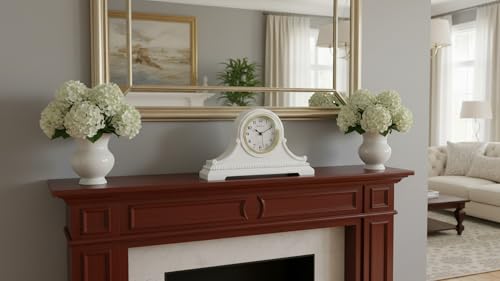 Mantel Clocks, Battery Operated, Silent Wood Table Clock with Westminster Chimes On The Hour, Solid Wooden Shelf Chiming Mantle Clock, 9" x 16" x 3" (White - Arabic Numerals) - color: White