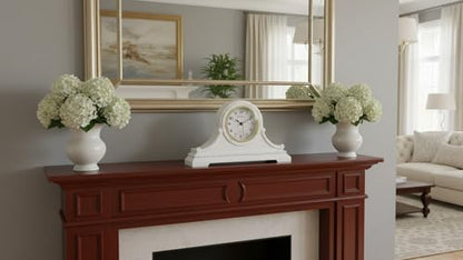 Mantel Clocks, Battery Operated, Silent Wood Table Clock with Westminster Chimes On The Hour, Solid Wooden Shelf Chiming Mantle Clock, 9" x 16" x 3" (White - Arabic Numerals) - color: White
