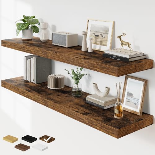 RICHFOCUS Long Floating Shelves for Wall 2Pack|Rustic Brown|55" Lx12 D - color: Rustic Brown, size: 55"L x 11.6"D, Set of 2