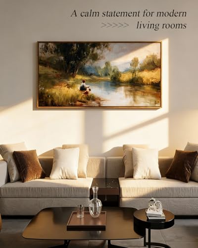 ARPEOTCY Large Landscape Wall Art, Nature Farmhouse Paintings Arts 20×40 in - color: Boy Fishing, size: 40"L x 20"W