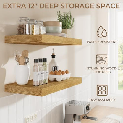 RICHFOCUS 24" Bathroom Floating Shelves for Wall 2Pack|Oak - color: Oak, size: 24"L x 11.6"D, Set of 2